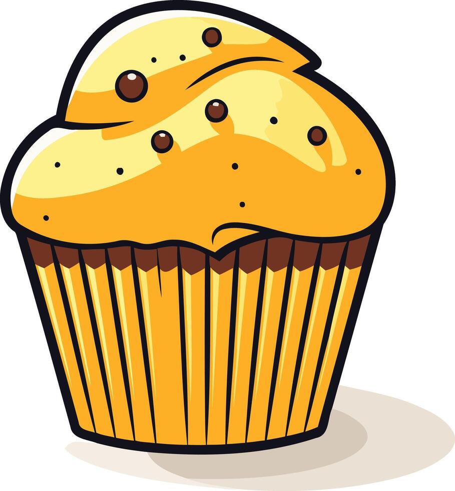Cartoon Yellow Cupcake with Chocolate Chips vector