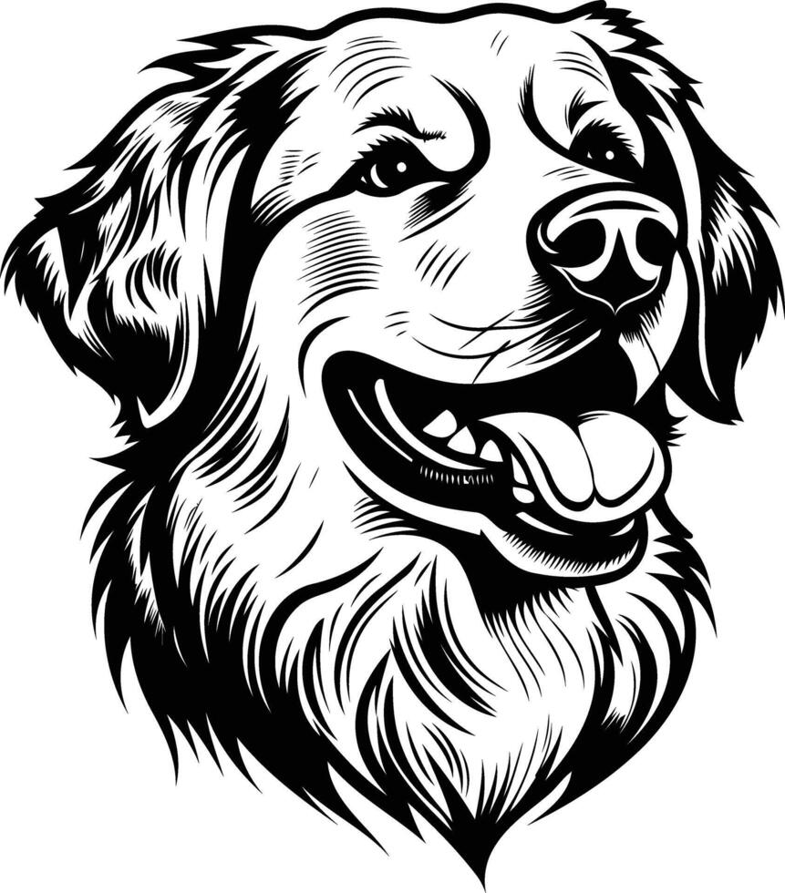 Black and white element illustration of a dog's head with a happy expression vector