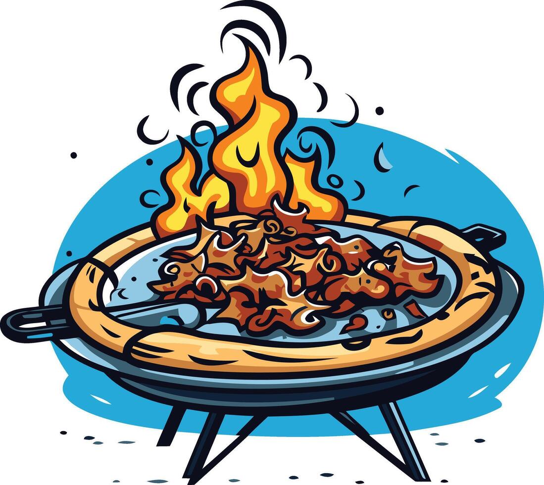 Cartoon Illustration of a Grilled Food on Fire vector