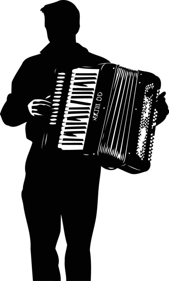 Silhouette of a musician playing an accordion vector