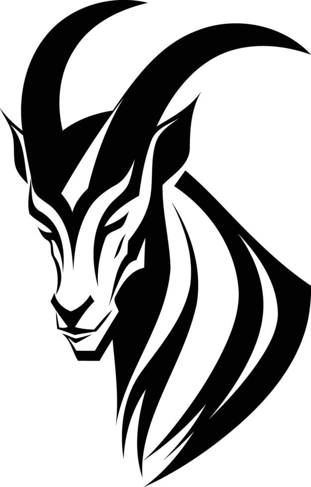 Stylized black and white illustration of a goat's head vector
