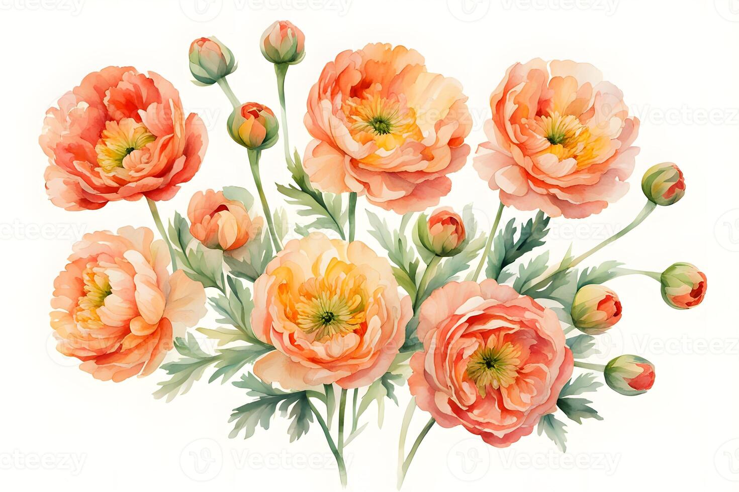 Watercolor persian buttercup flower photo