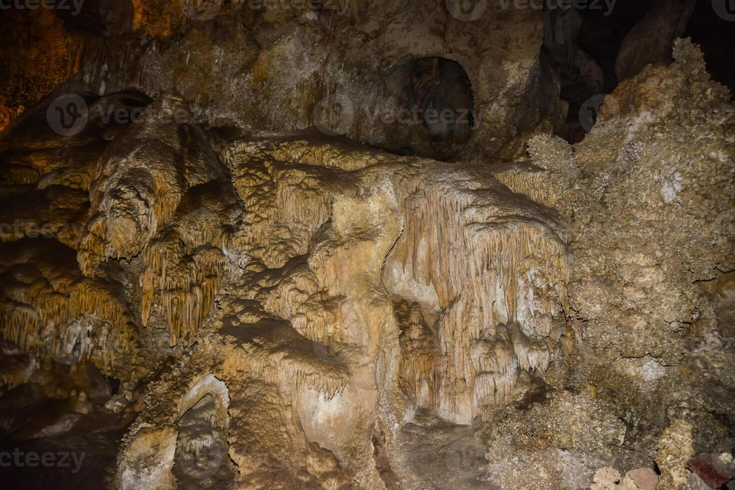 Calcite inlets, stalactites and stalagmites in large underground halls in Carlsbad Caverns National Park, New Mexico. USA photo