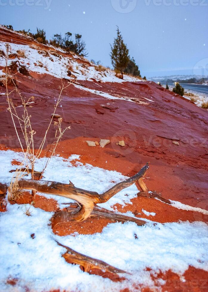 Summer snow in the mountains in the dry desert photo