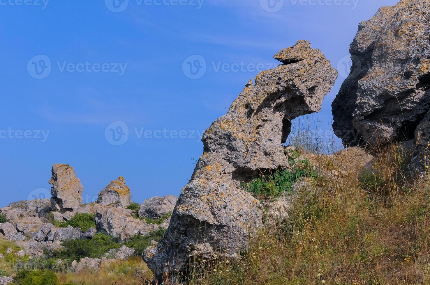 A rocky landscape on the Kazantip, a steppe landscape in the eastern Crimea photo
