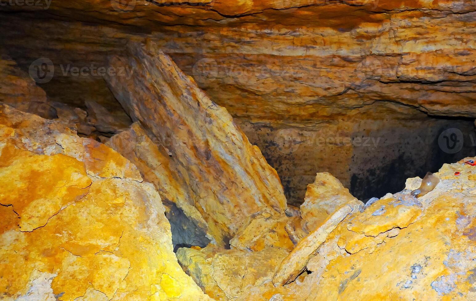 Collapse of the roof and walls in the old Odessa catacombs, sawn out in the Pontian shell rock in Odessa photo