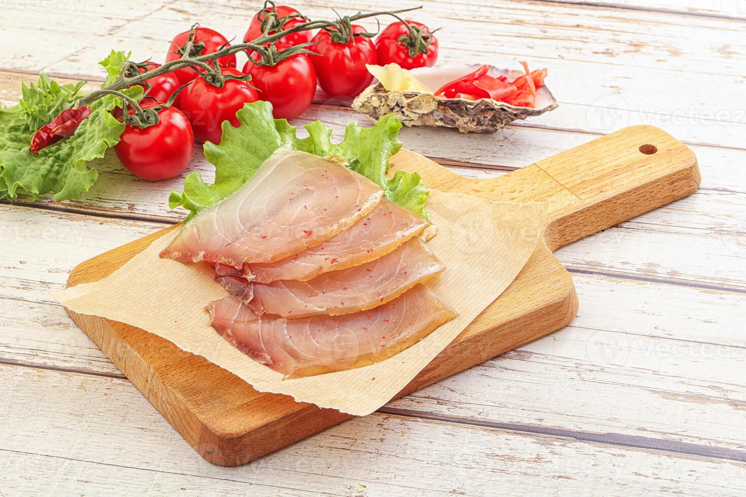 Sliced salted marlin fish carpaccio photo