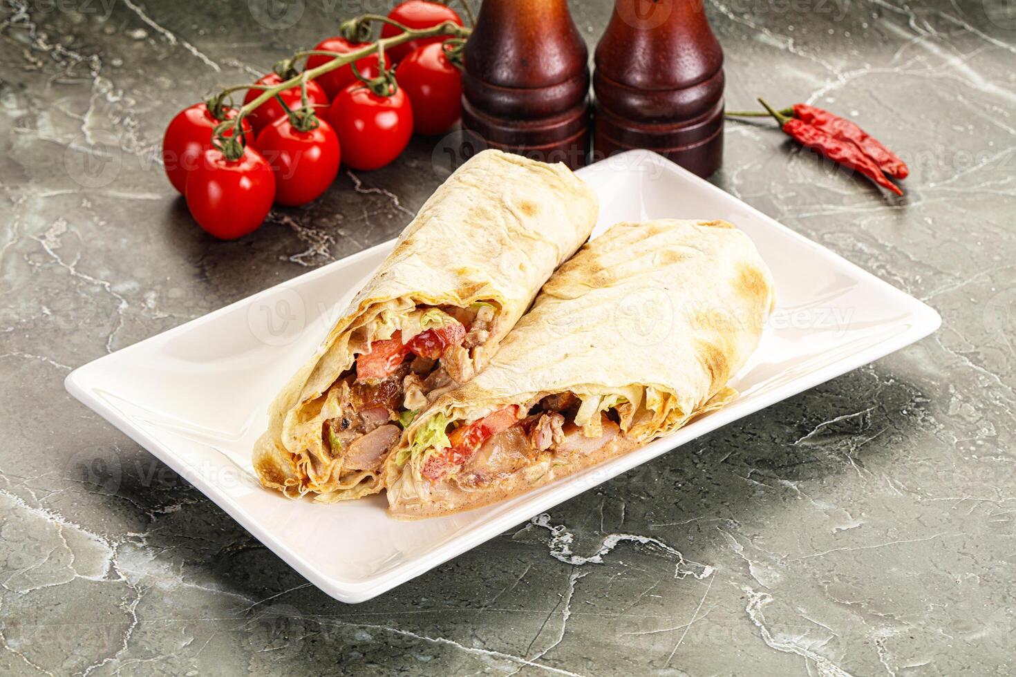 Shawarma with grilled chicken meat photo