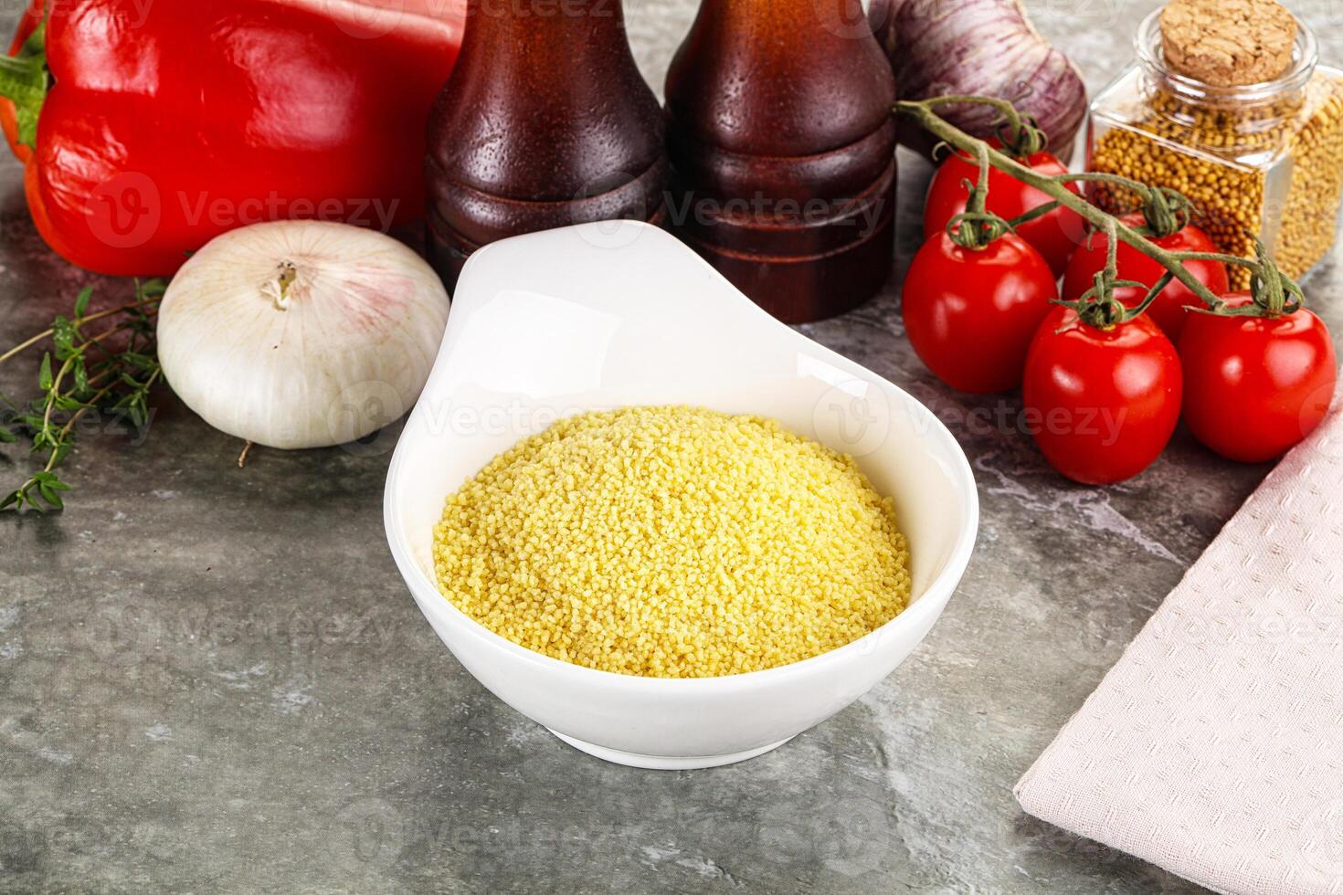 Raw dry wheat couscous grain photo