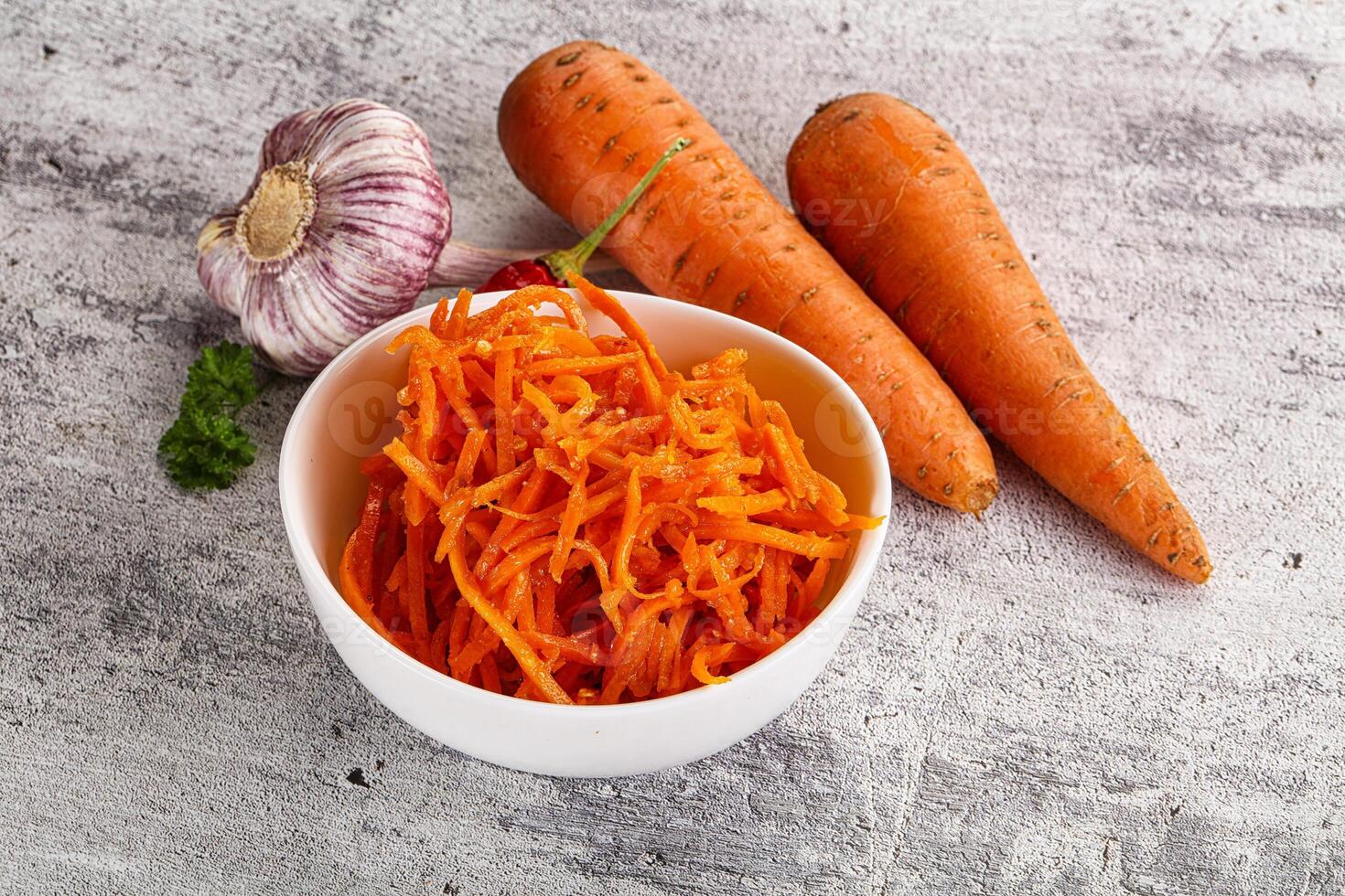 Korean carrot salad in the bowl photo