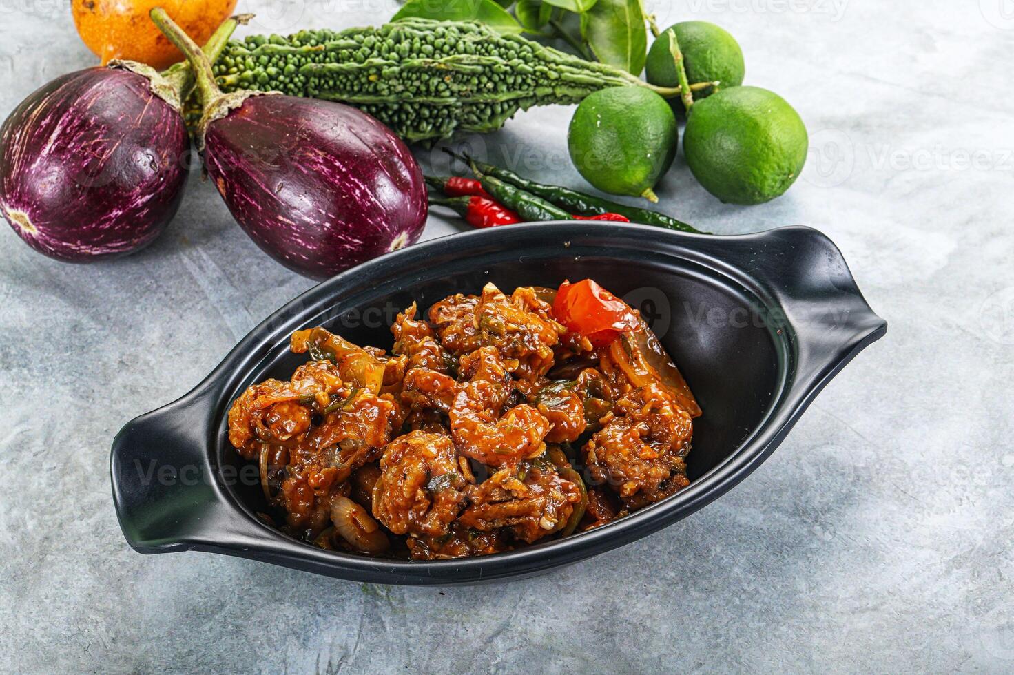 Asian cuisine - prawn in chili sauce photo