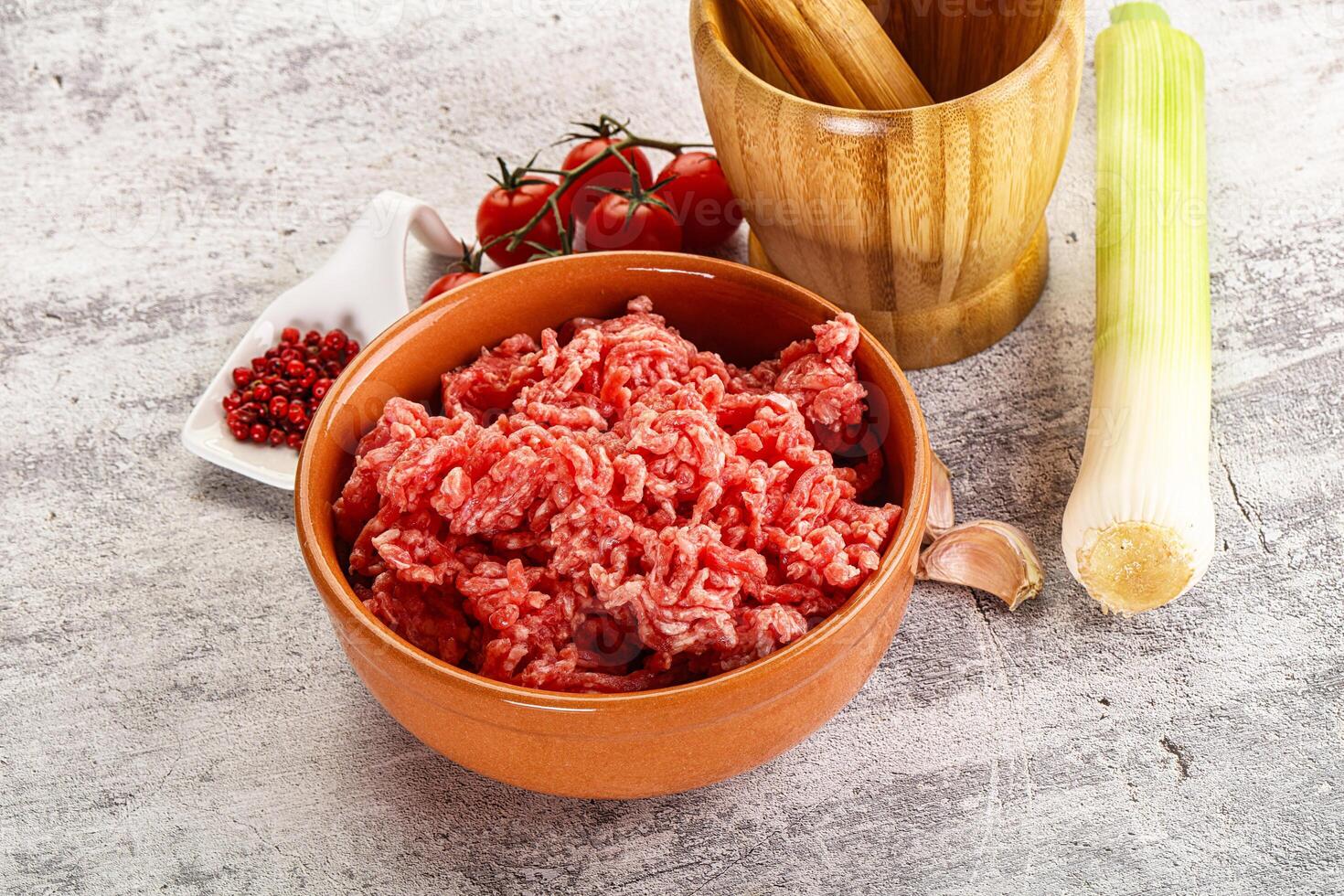 Minced beef meat in the bowl photo