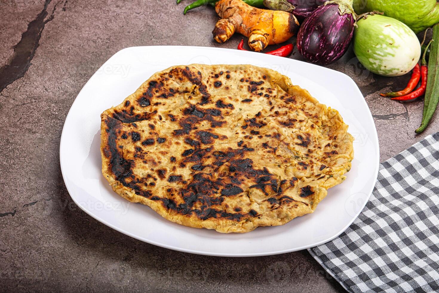Indian cuisine stuffed Aloo paratha photo