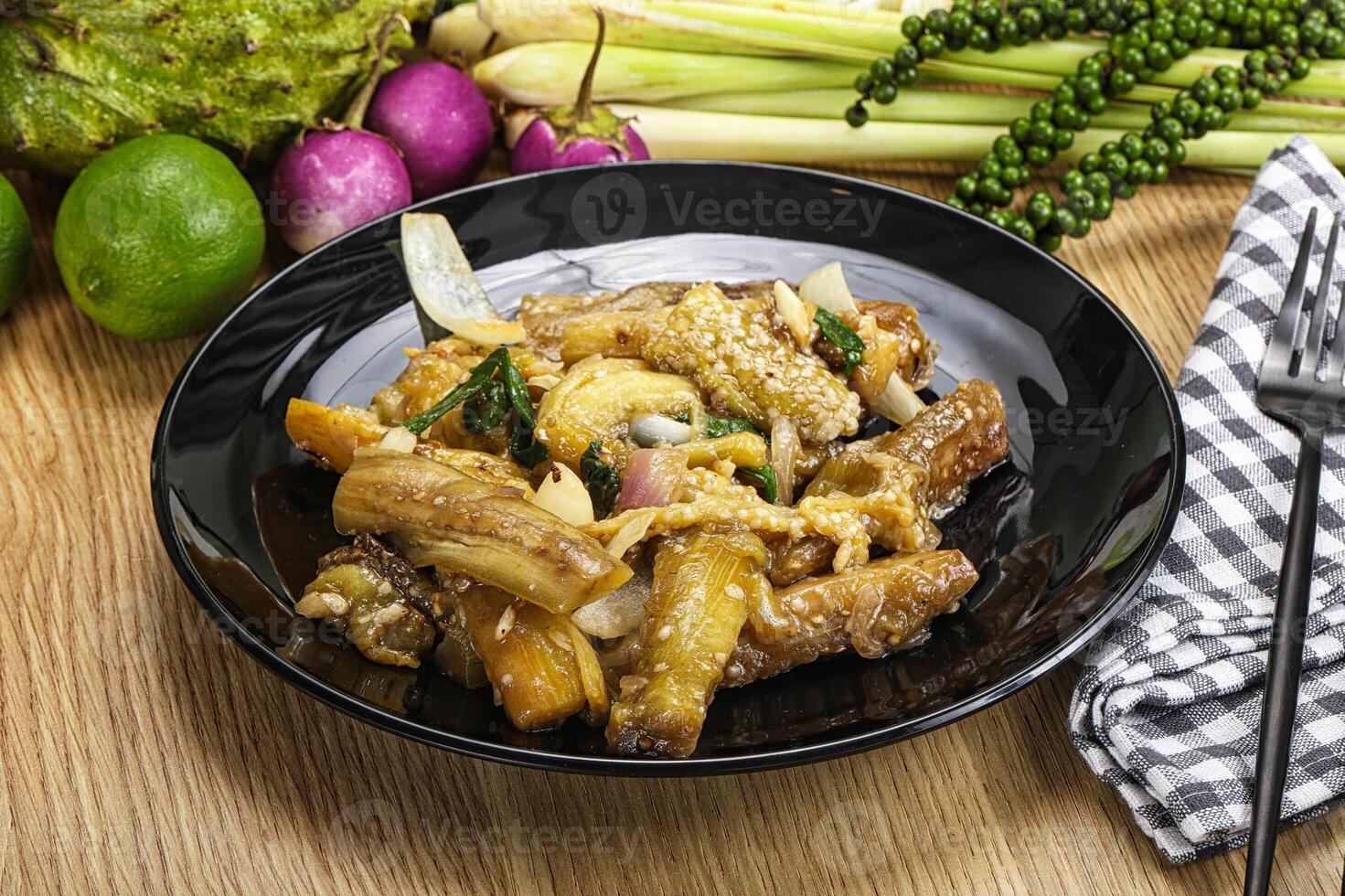 Roasted Thai eggplant with onion photo