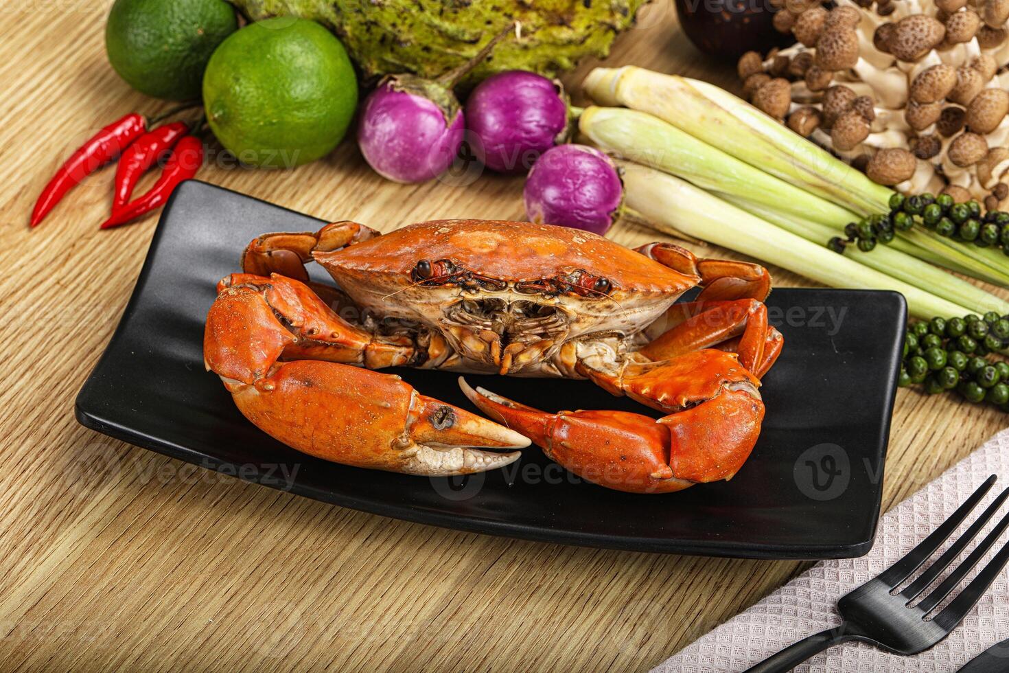 Delicous luxury steamed red crab photo