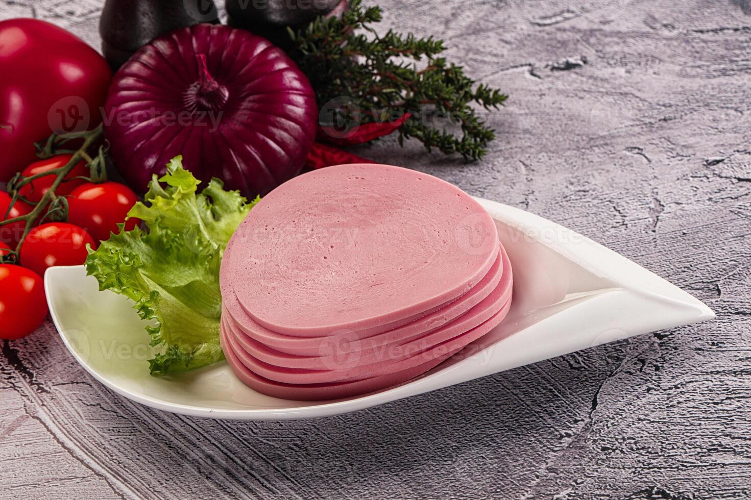 Boiled pork sliced sausage stack photo