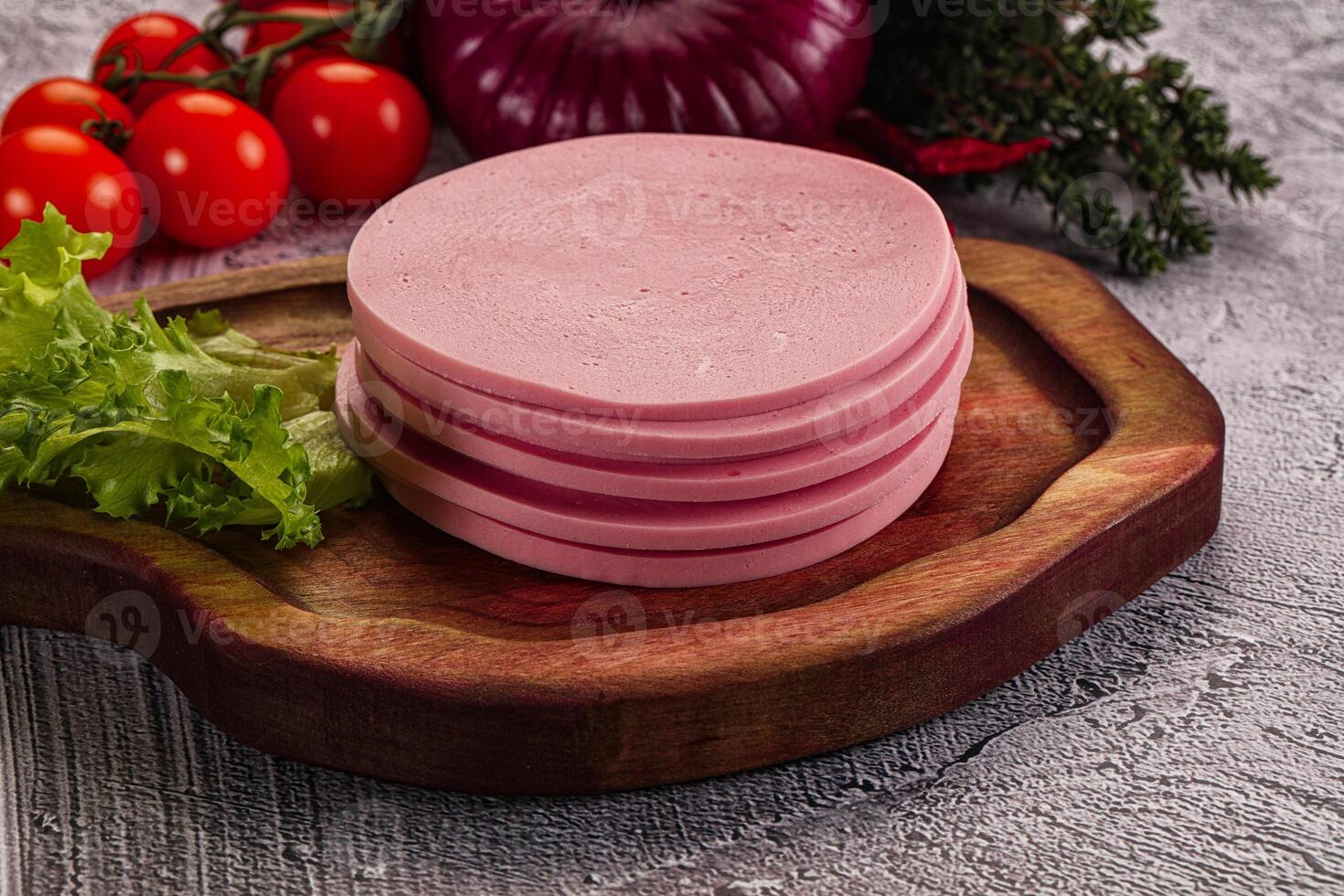 Boiled pork sliced sausage stack photo