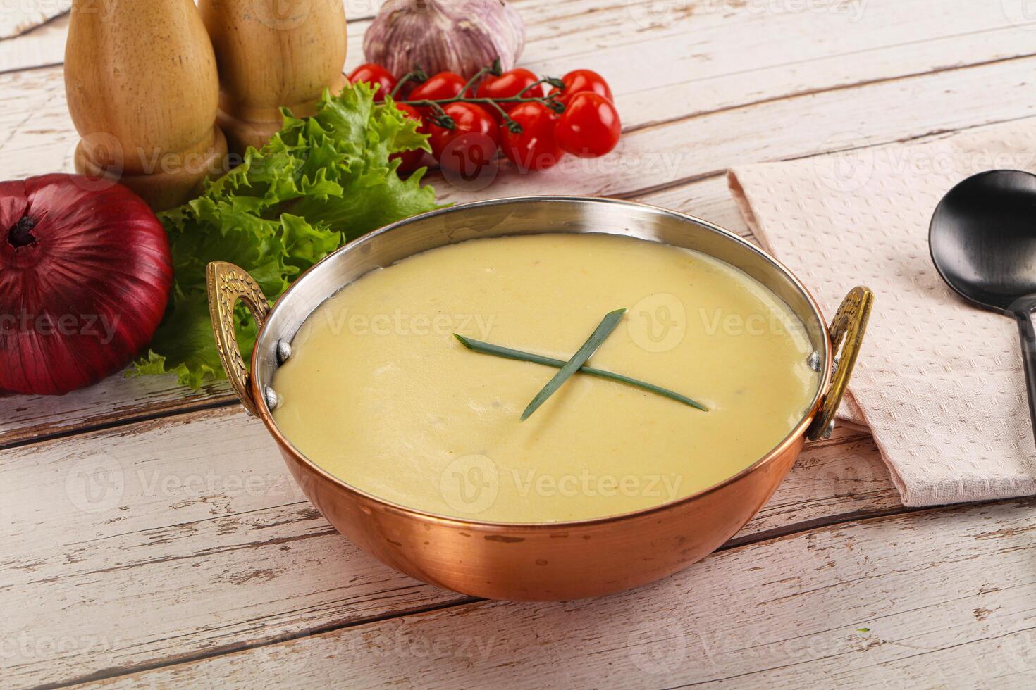 Gourmet cheese soup in the bowl photo