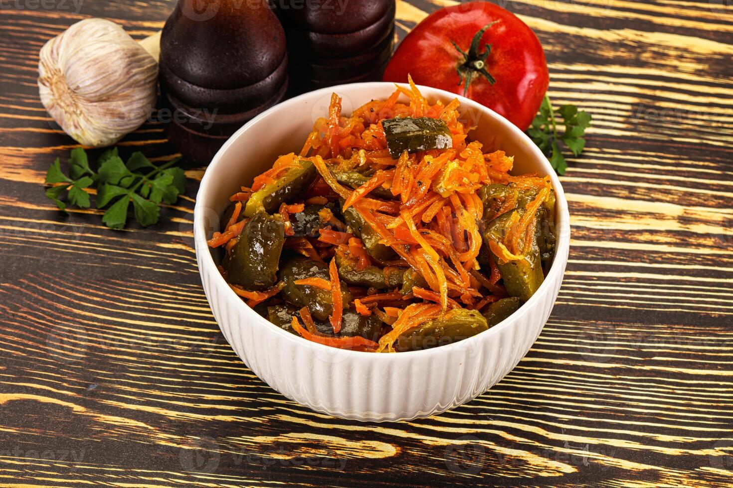 Salad with korean carrot and cucumber photo