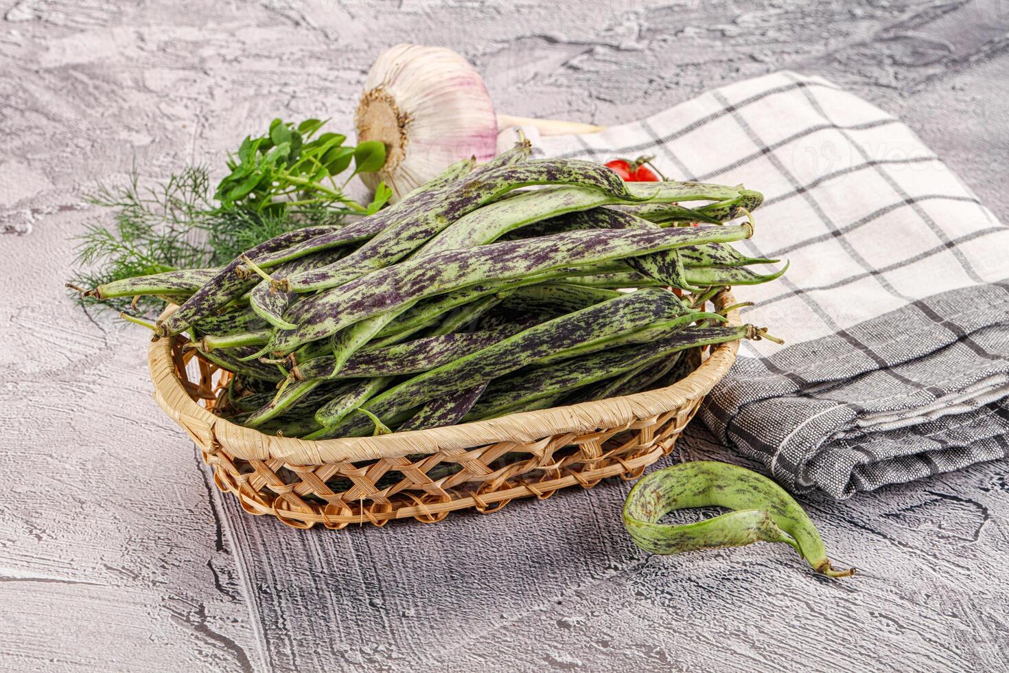 Fresh raw young green beans photo