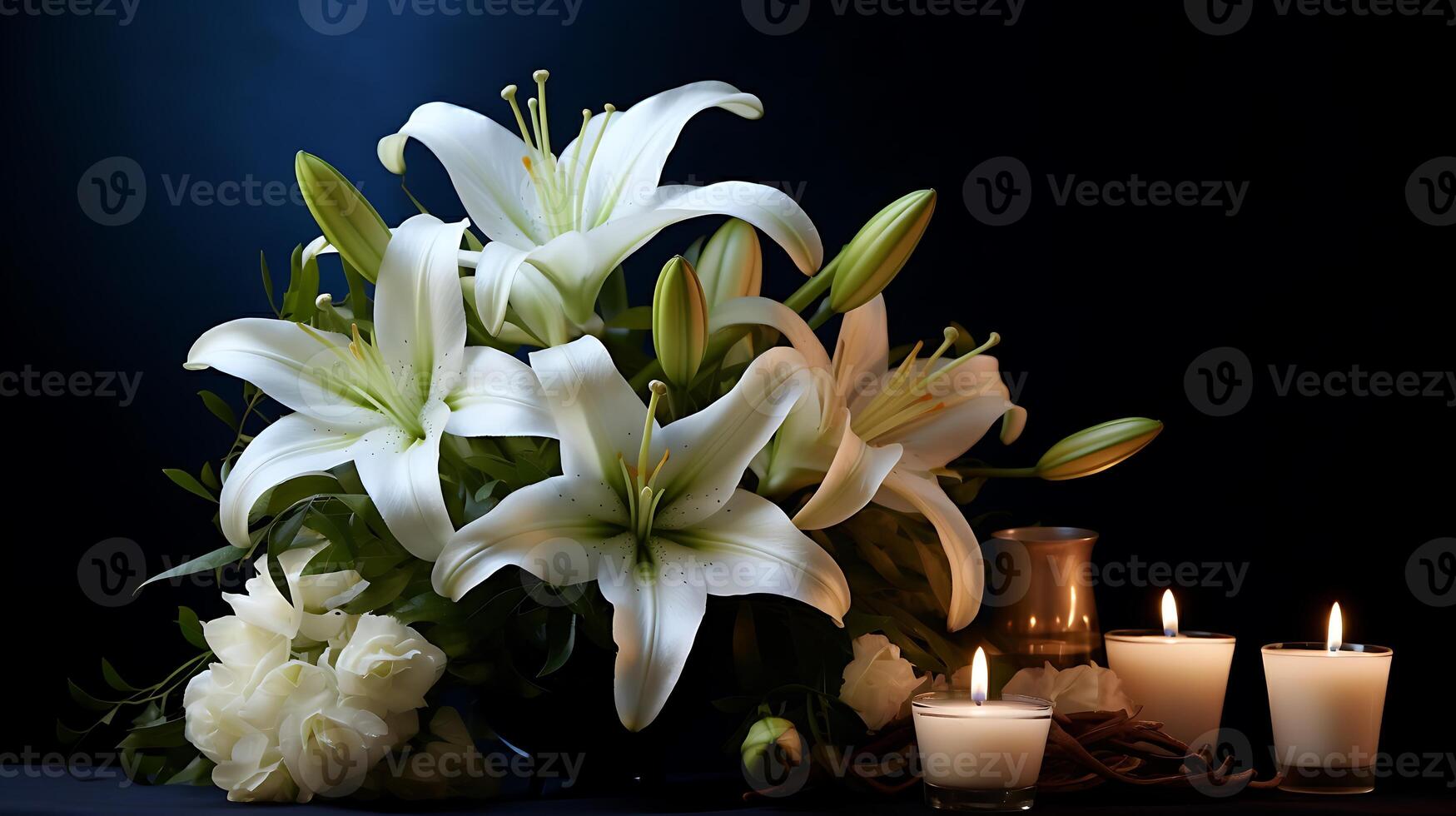 White Lily Flowers and Candles Ideal for Floral Arrangements funeral background photo