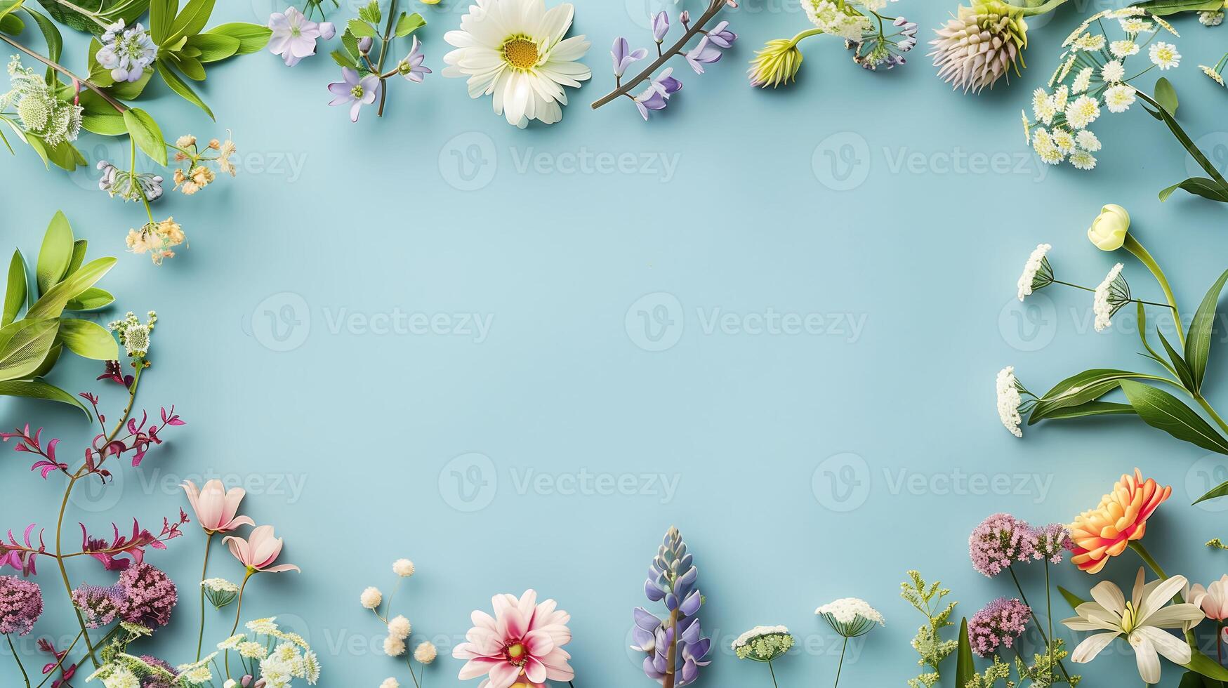 Spring Flowers and leaves Background with copy space Summer Vacation Background photo