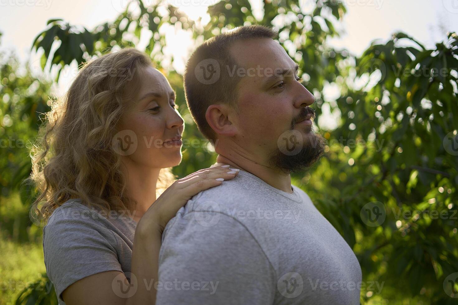 a middle-aged couple in love in the garden photo