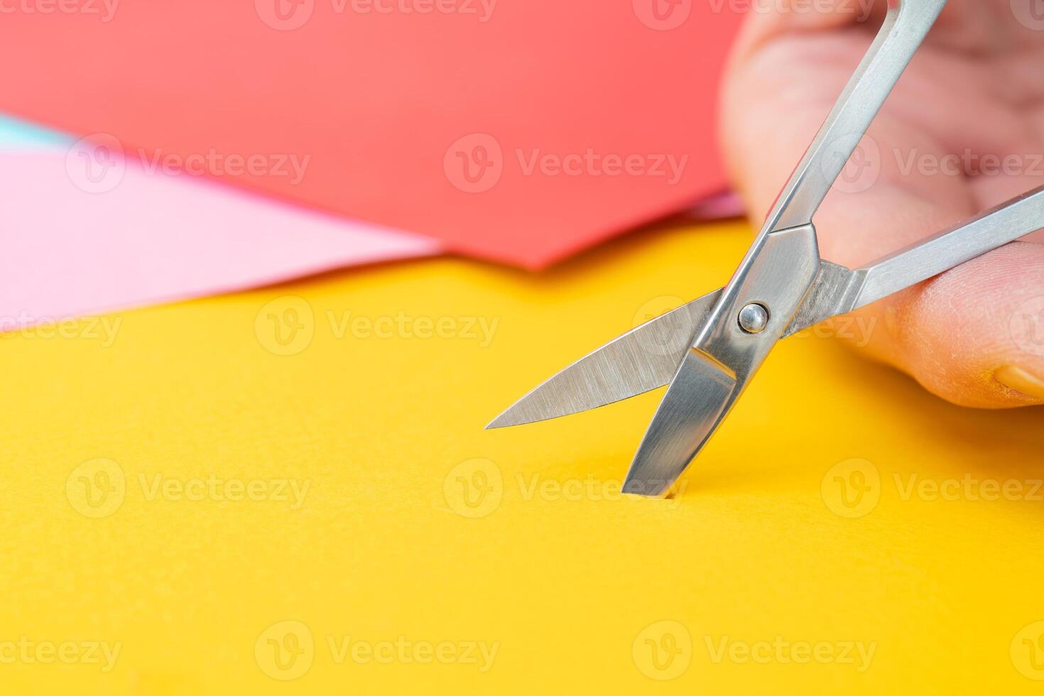 Small metal scissors for cutting paper. DIY homemade art. photo