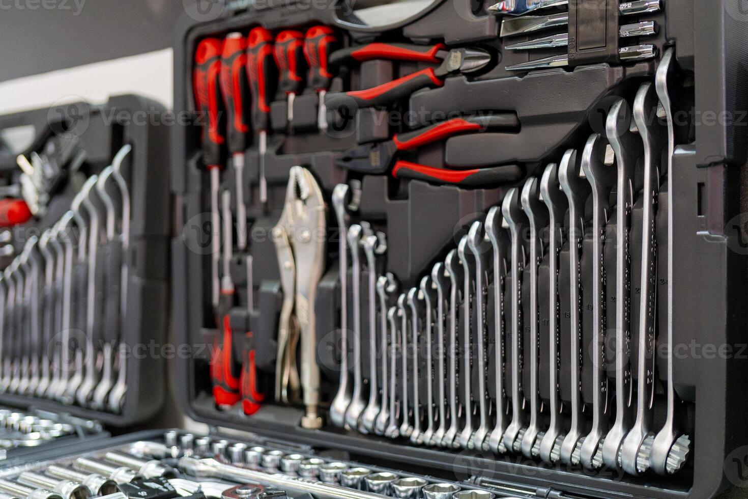Tool kit for car repair. Repair faults on road and in workshop. photo