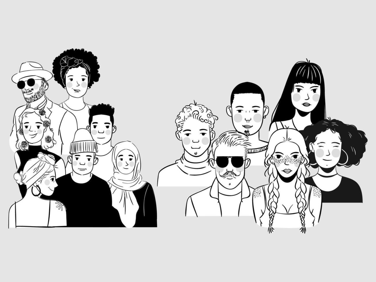 a group of people are shown in black and white vector