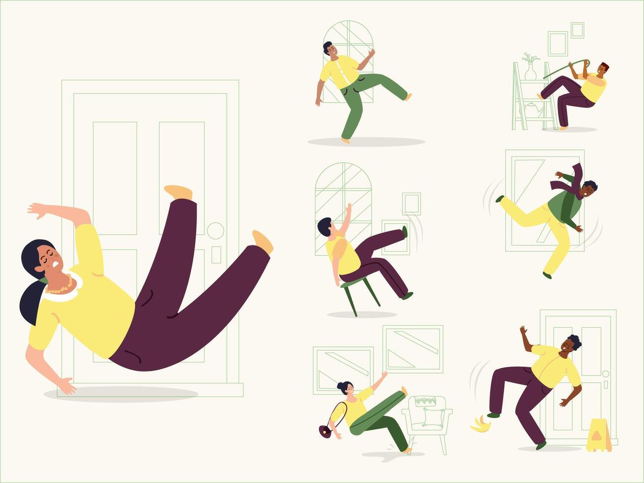 illustration of people doing various activities in different poses vector