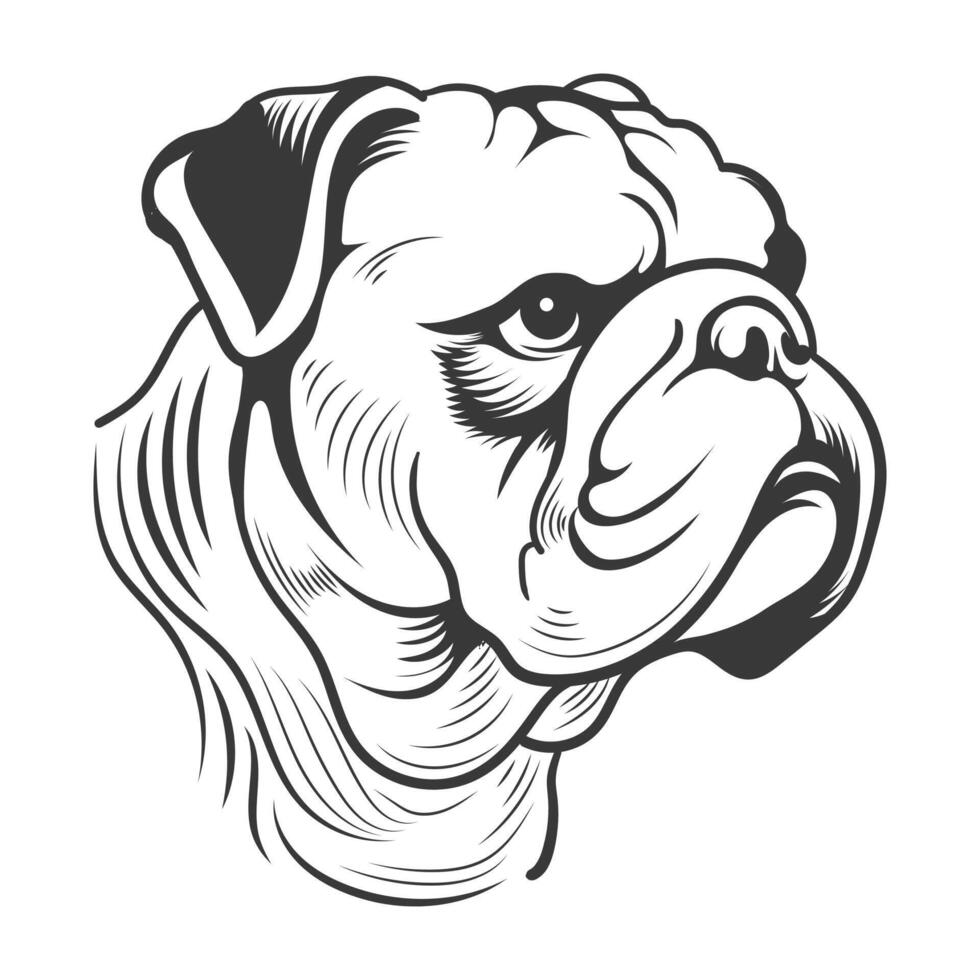 Bulldog head side view cute line art design vector