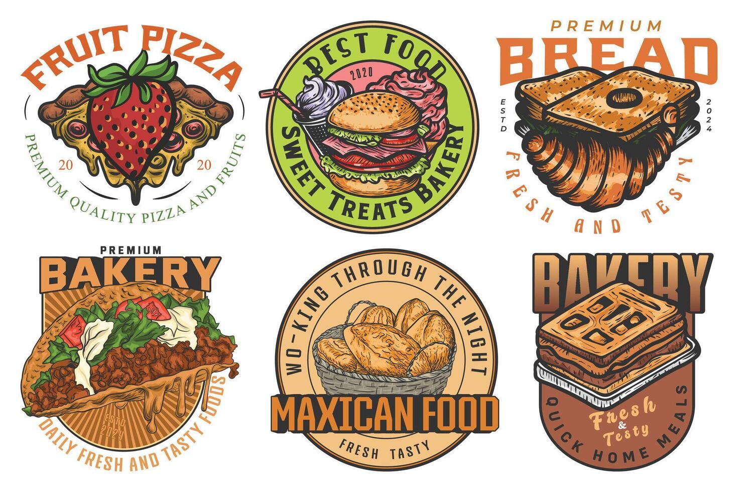 Bakery fast food labels vector