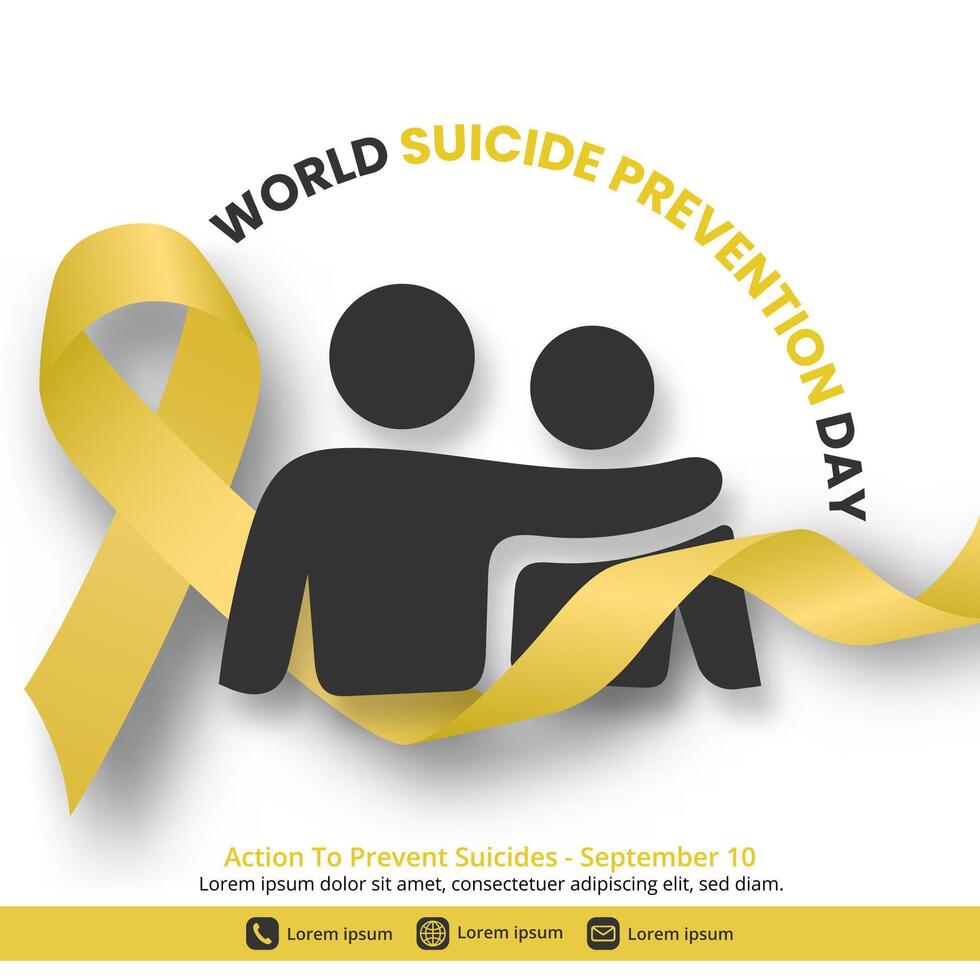 World Suicide Prevention Day with a yellow ribbon and person silhouette vector