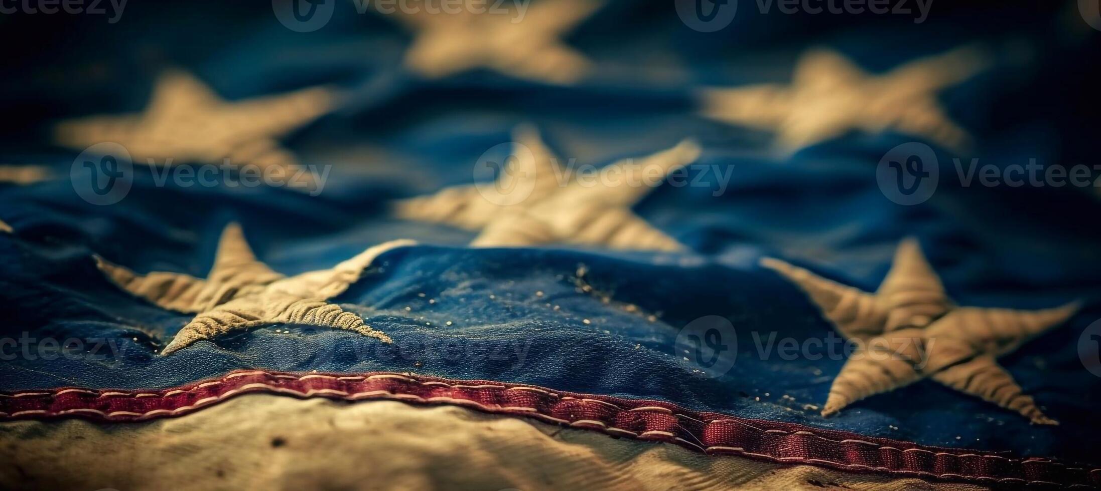 an american flag with a blurry background, in the style of vintage aesthetics, creased, aerial photography, photo