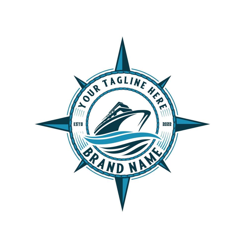 ship logo design. container ship, compass, freight forwarding company design vector