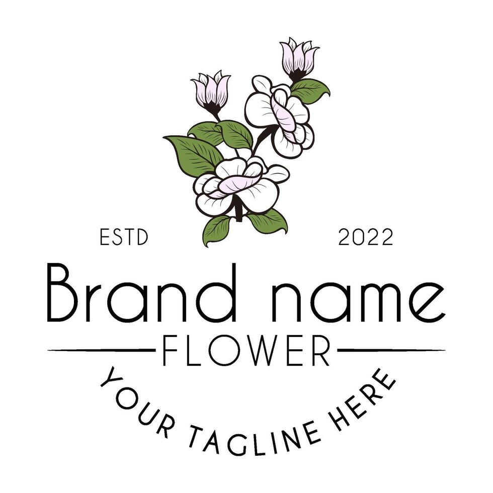 flower and leaf illustration logo design magnolia vector