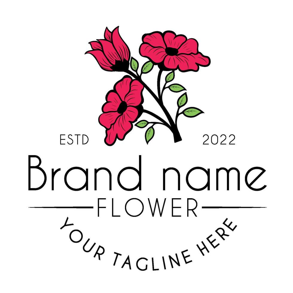 Magnolia flower , leaves and twigs logo design vector