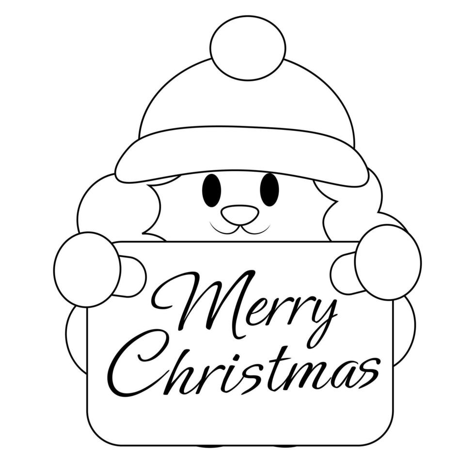 Cute cartoon Sheep with Christmas congratulation in black and white vector