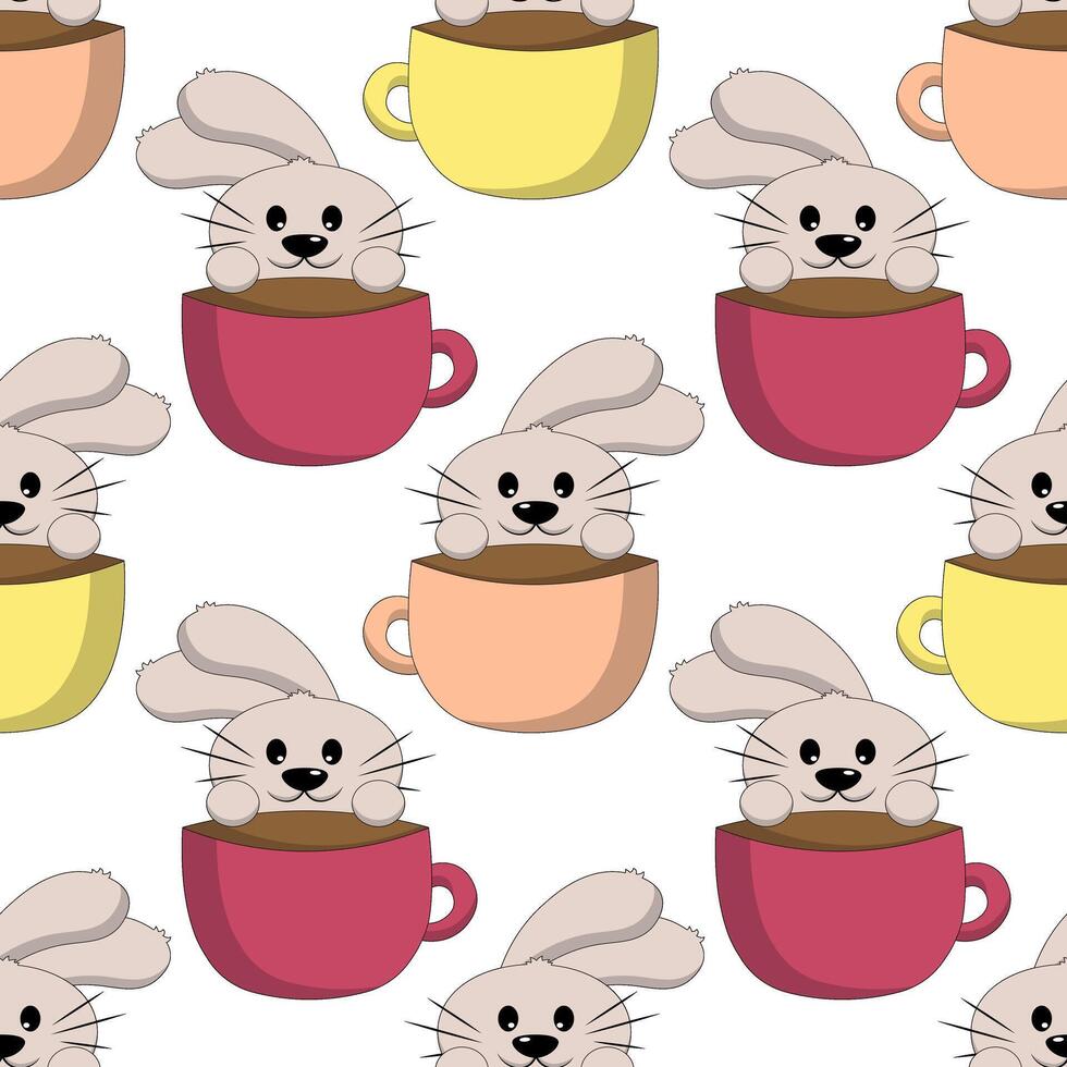 Seamless pattern with Cute Rabbit with cup vector