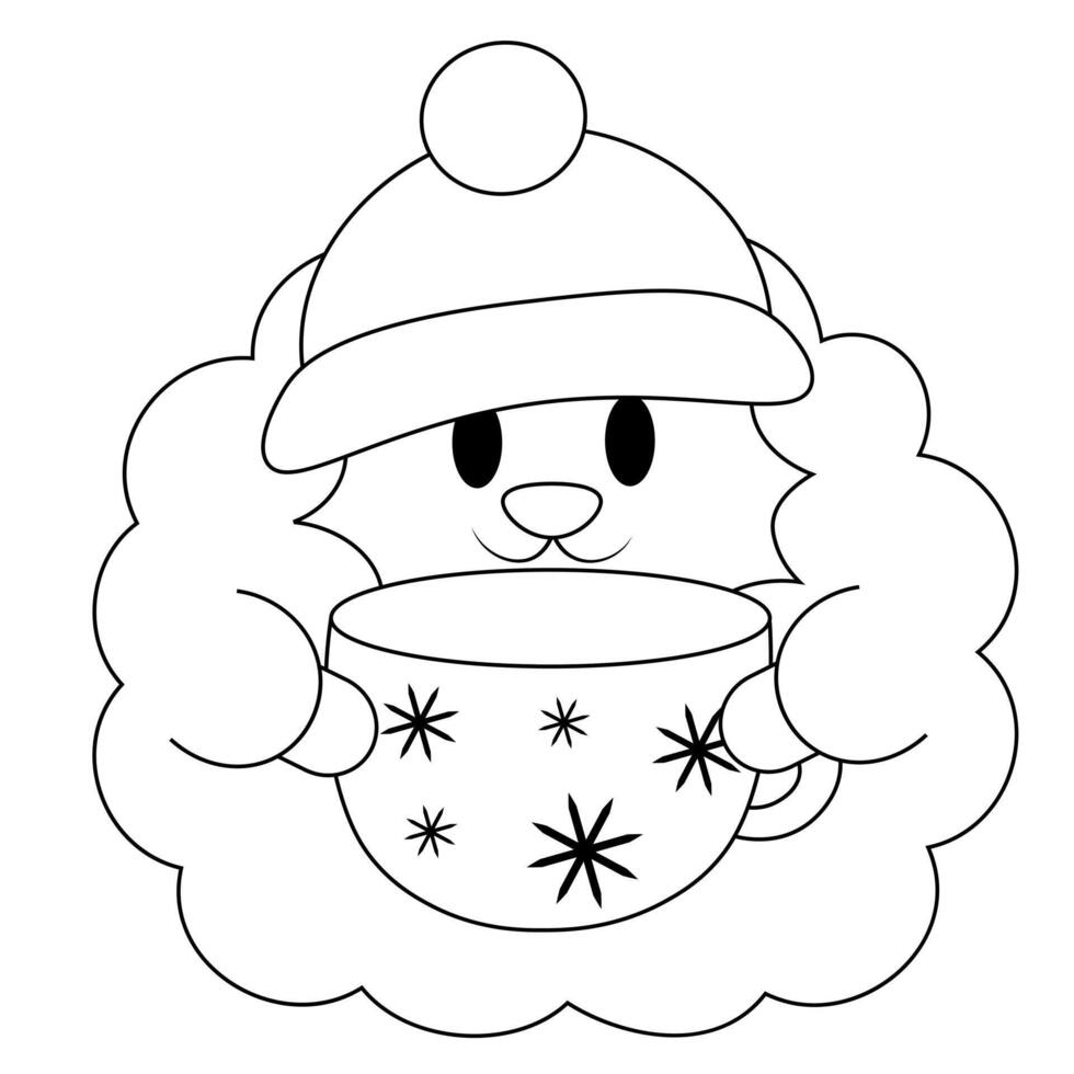 Christmas cute cartoon Sheep with cup in black and white vector