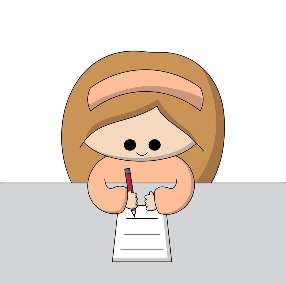 Cute cartoon Girl write on paper in color vector