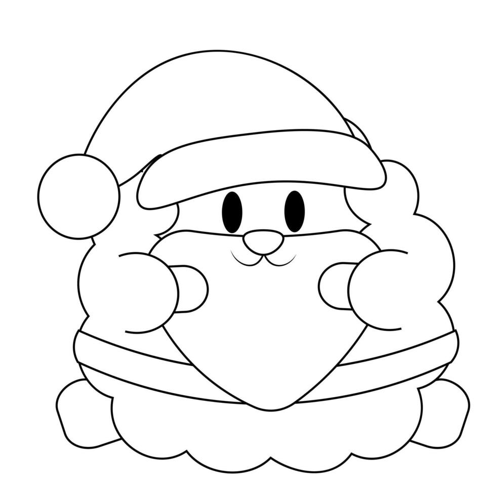 Cute cartoon Sheep Santa Claus in black and white vector