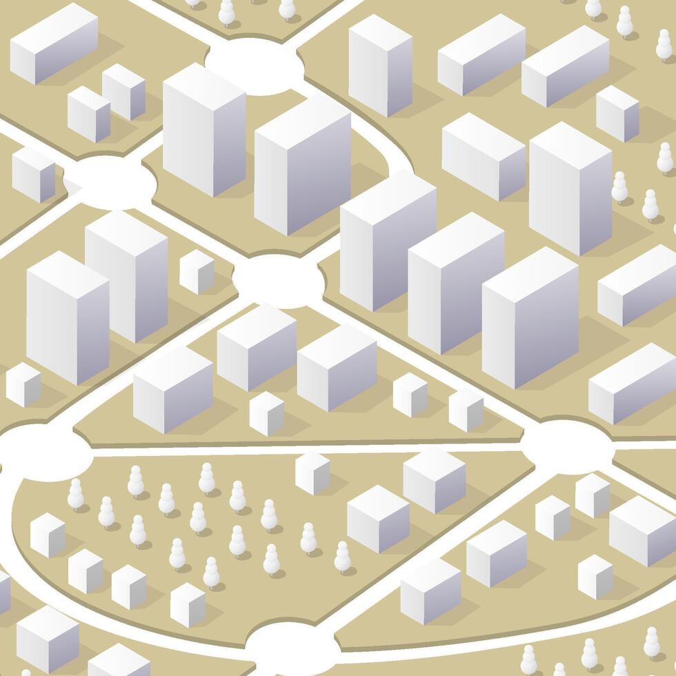 The isometric view is used to create a diagram of a city, building. The map is drawn so that the distance between objects appears the same as if an observer were standing on top of each object. vector