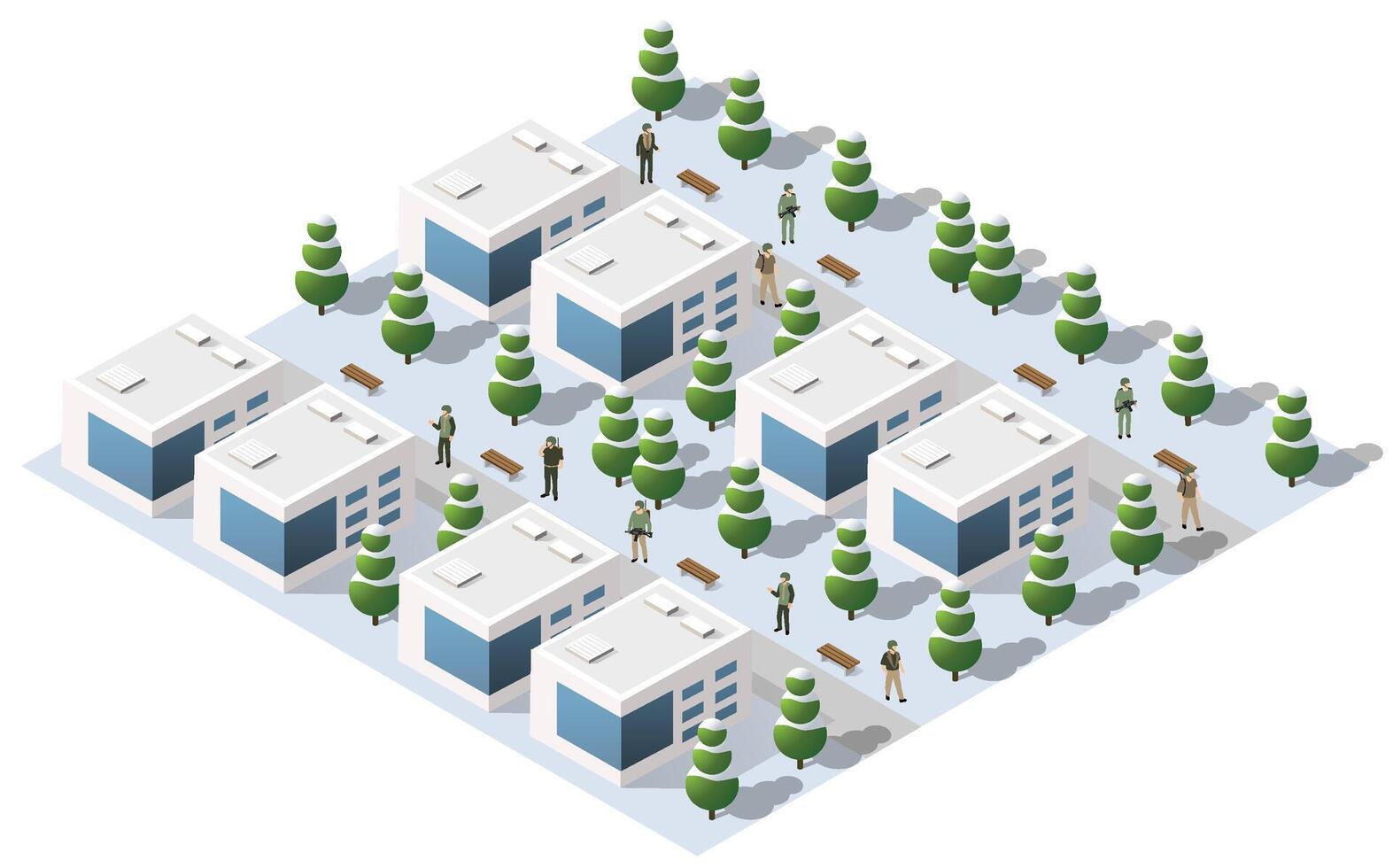 New Year Christmas 3d house in the winter forest. Isometric city building in the regional landscape vector