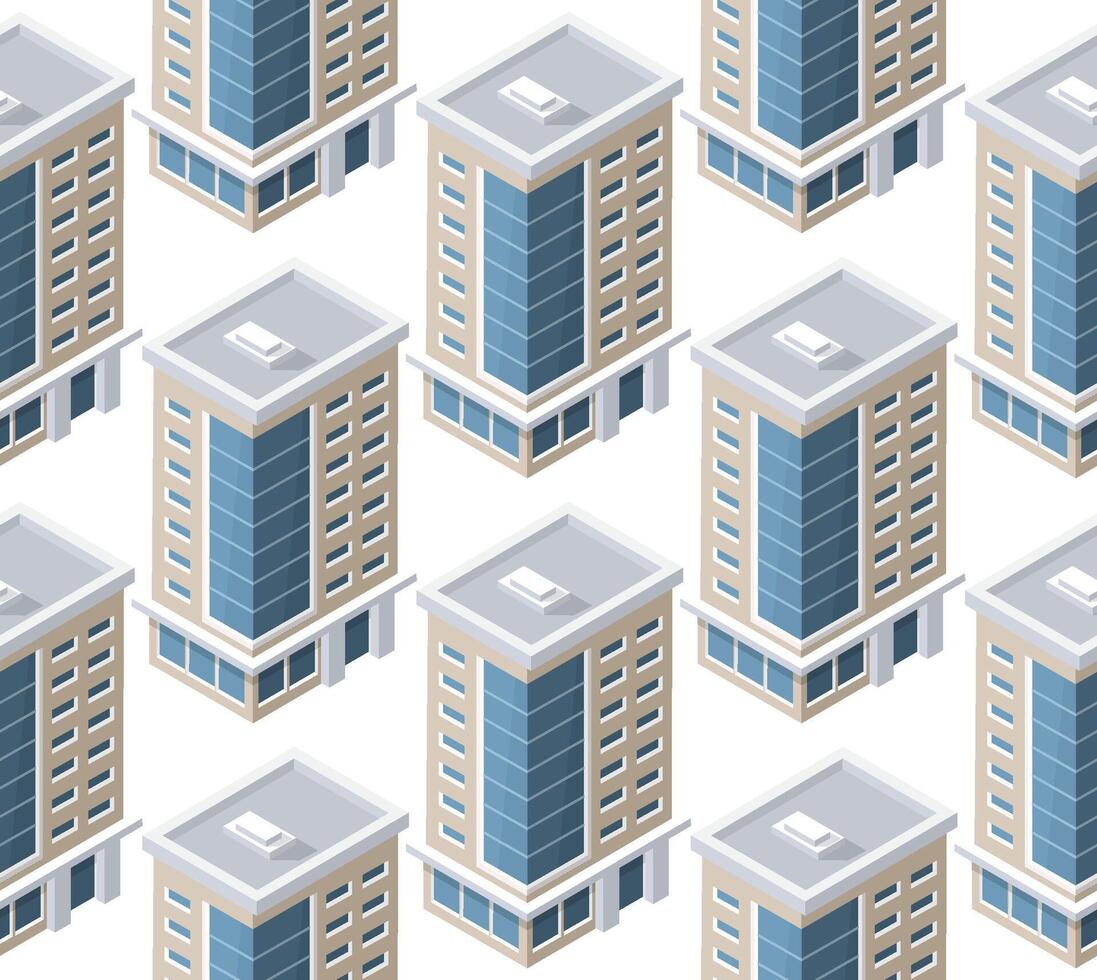 Isometric module city is a architecture urban building illustration from modern design game and business shape seamless pattern vector