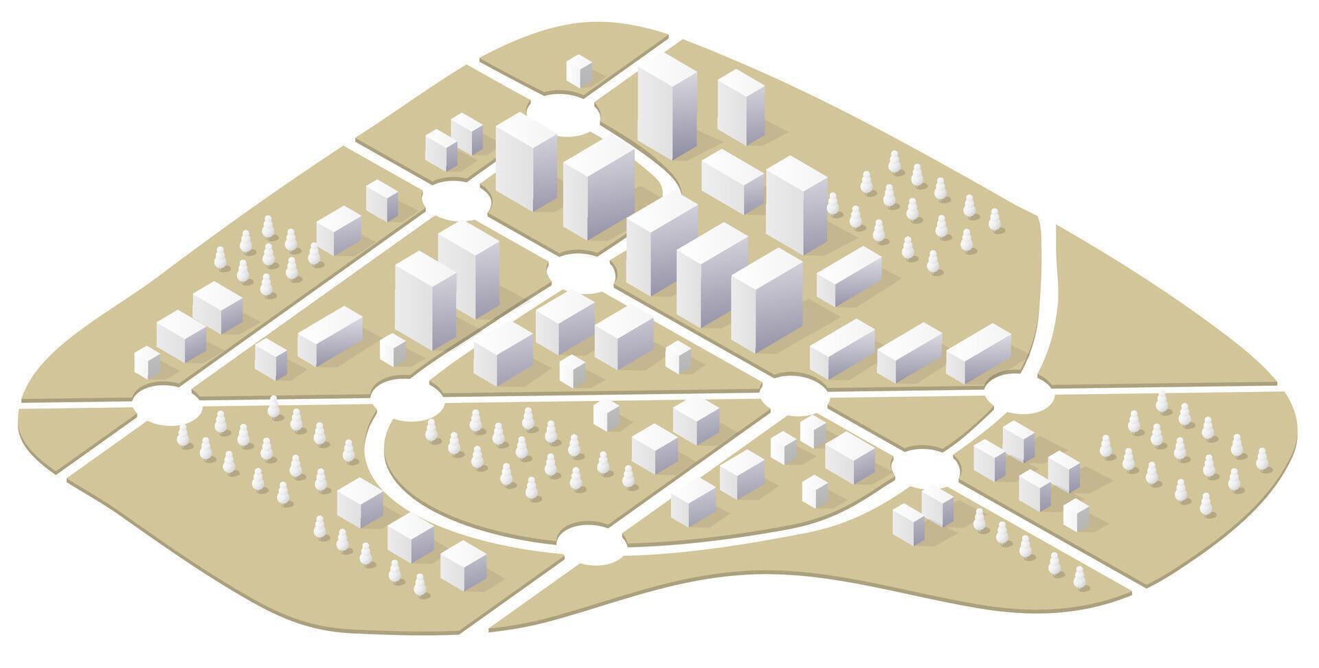 A isometric city map of an urban center is a kind of map vector