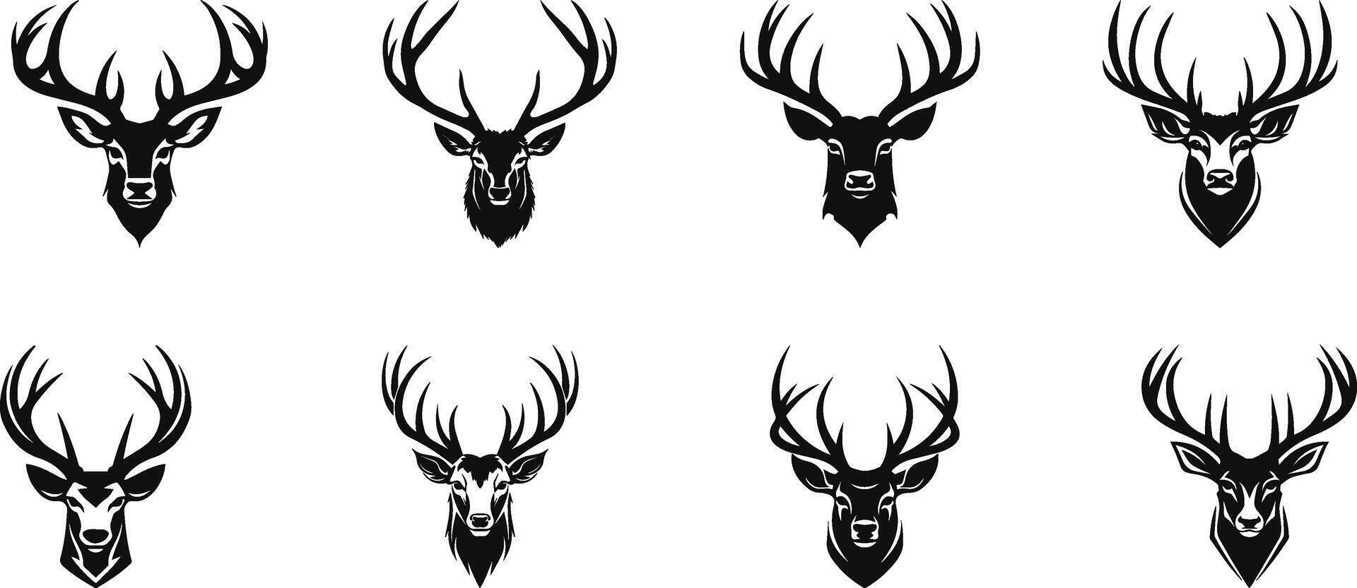 set of deer head silhouette vector