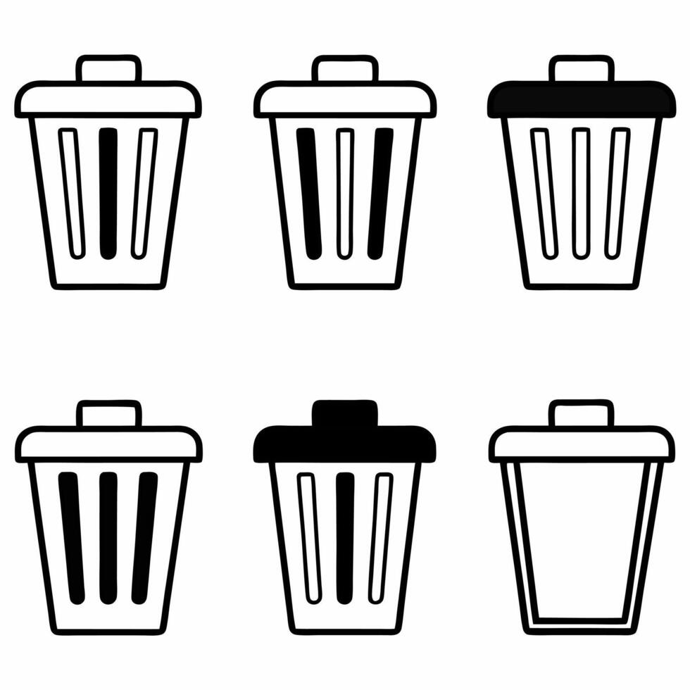 Set of Black and White Bin Icon Silhouettes vector