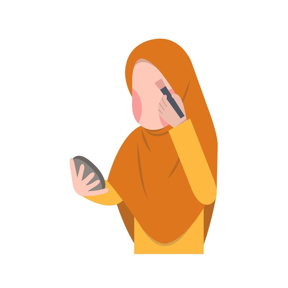 Character Of Hijab Woman Doing Makeup vector